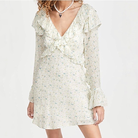 Free People Dresses & Skirts - FREE People Sweetest Thing Floral Ruffle Satin Mini Dress